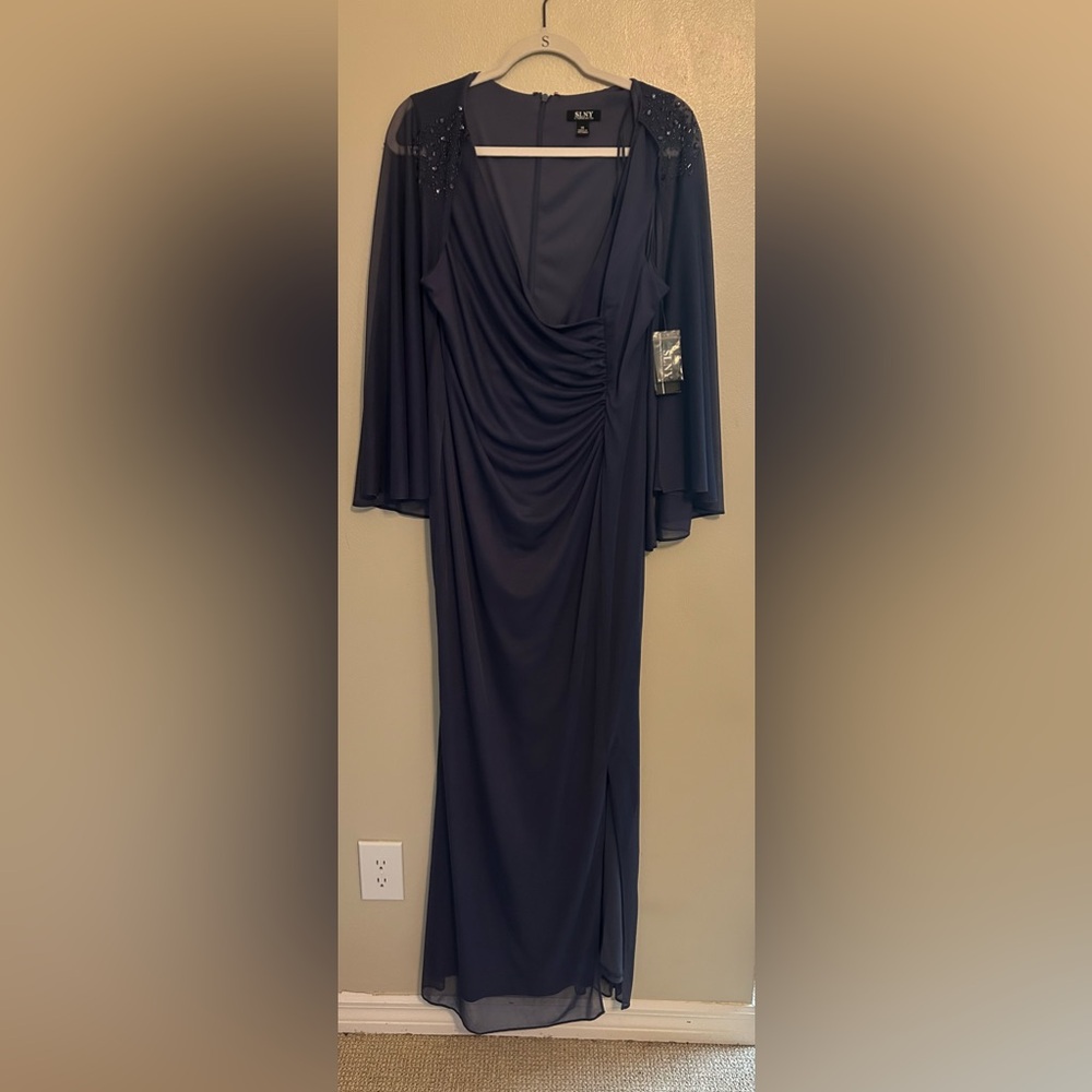 SLNY illusion Cape Chiffon Gown Size 14